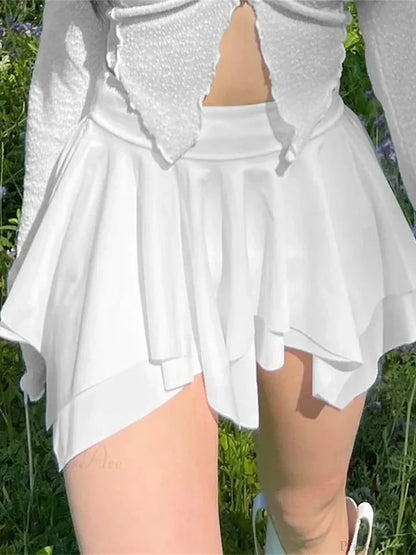 Irregular Low Waist Pleated Skirt WHITE / S skirts-250223