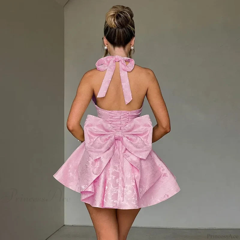 Jacquard Bow Waist Wrap Vacation Dress vacationdress-250223