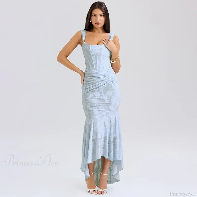 Jacquard Off Shoulder Mermaid Vacation Dress Blue / S vacationdress-250223