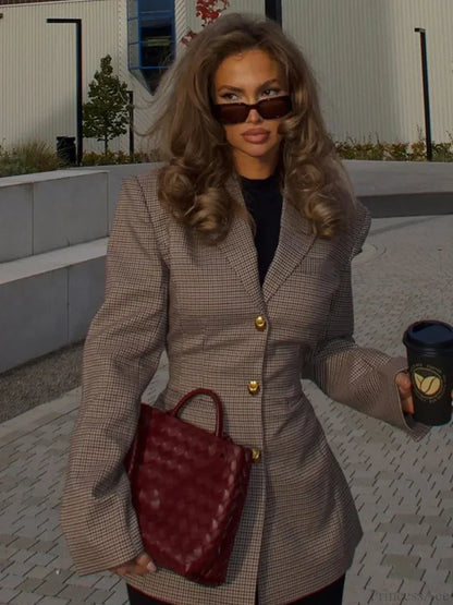 Khaki Plaid Suit Coat Plaid / S