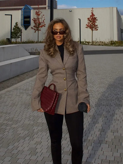 Khaki Plaid Suit Coat