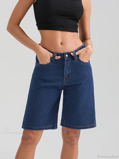 Knee-Length Button Denim Short short-250223