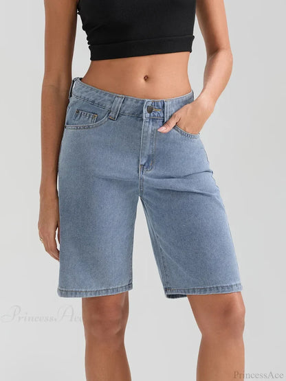 Knee-Length Button Denim Short Light Blue / S short-250223
