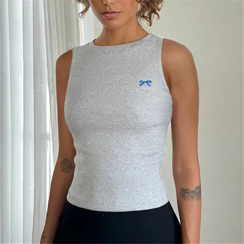 Knit Bow Embroidery Crop Top