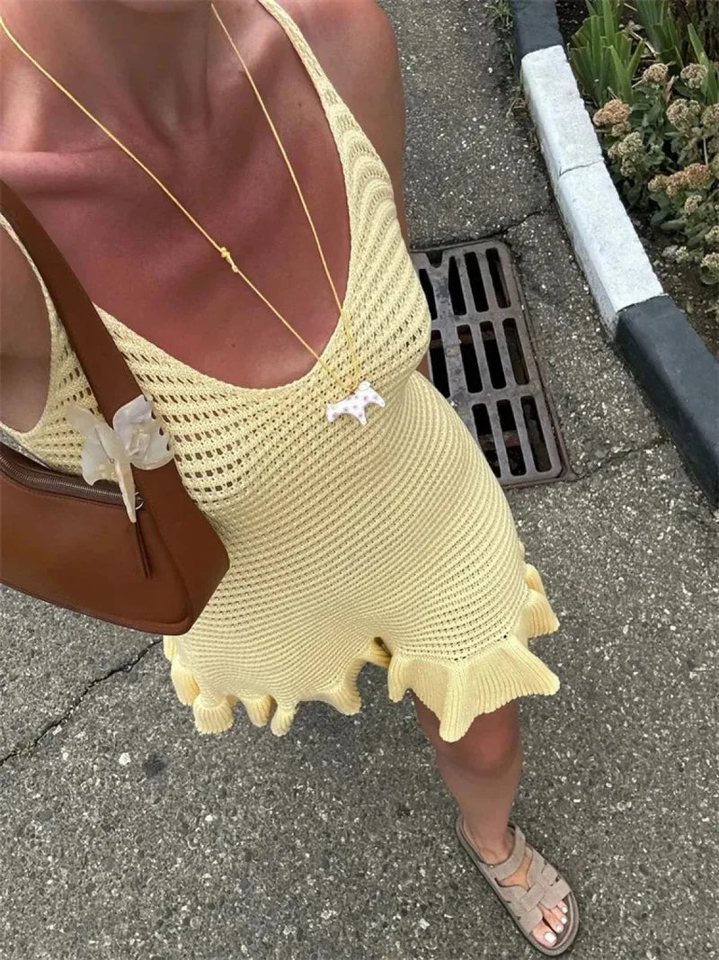 Knit Hollow-Out V-Neck Mini Dress minidress-250223