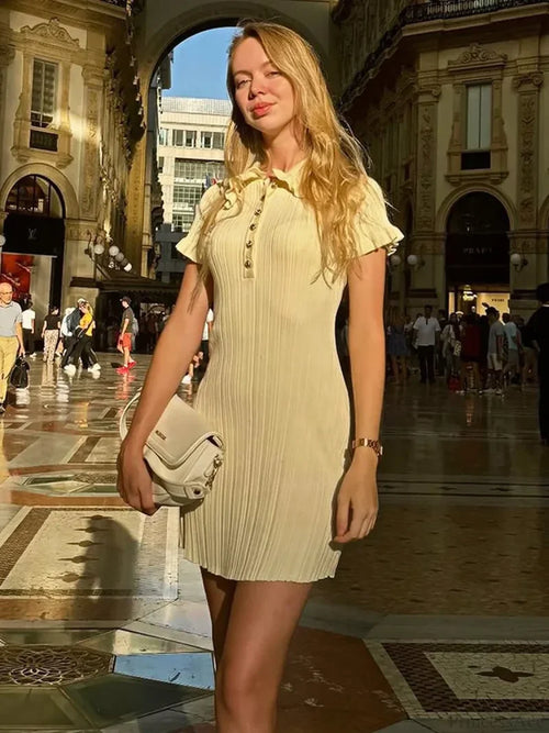 Knit Retro Single-Breasted Mini Dress minidress-250223