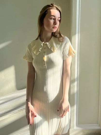 Knit Retro Single-Breasted Mini Dress minidress-250223