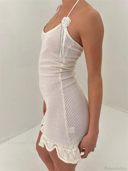 Knitted Flower Ruffled Mini Dress minidress-250223