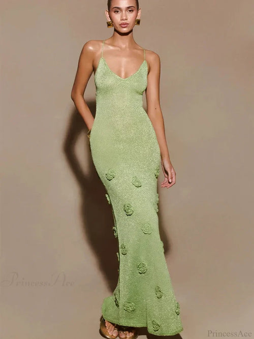 Knitted Spaghetti Vacation Dress Green / S vacationdress-250223