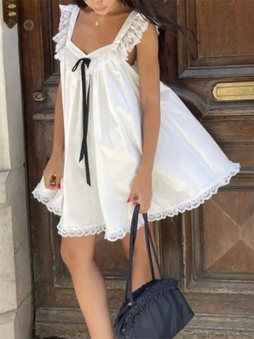 Lace Bowknot Embellished Mini Dress minidress-250223