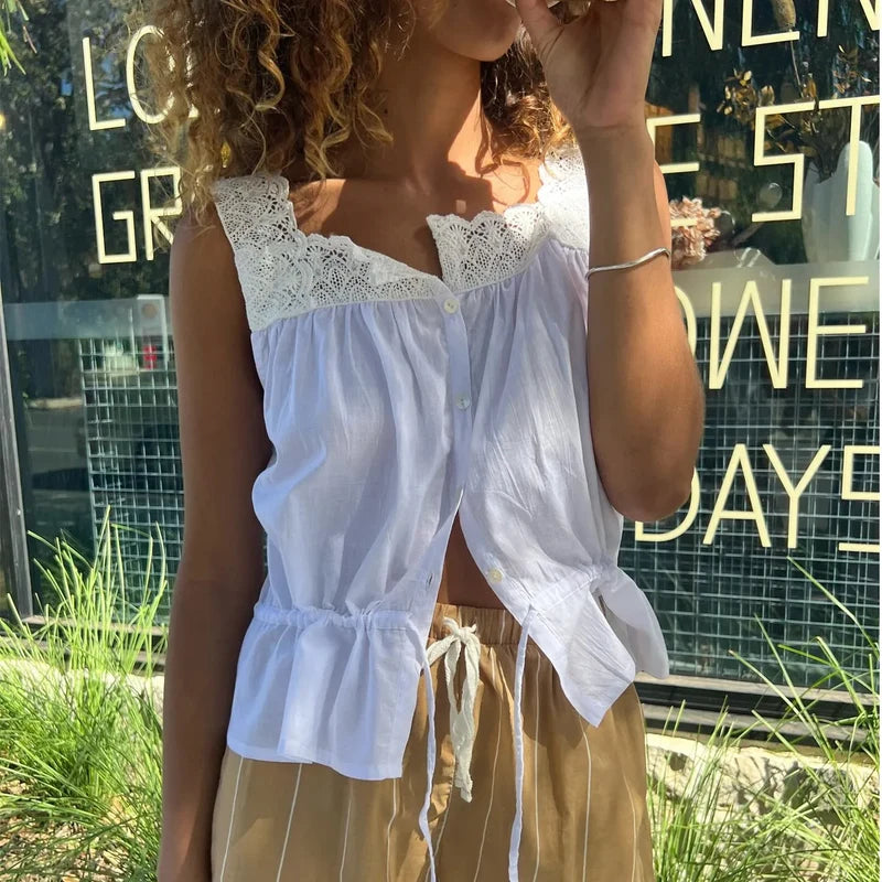 Lace Button Down Crop Top