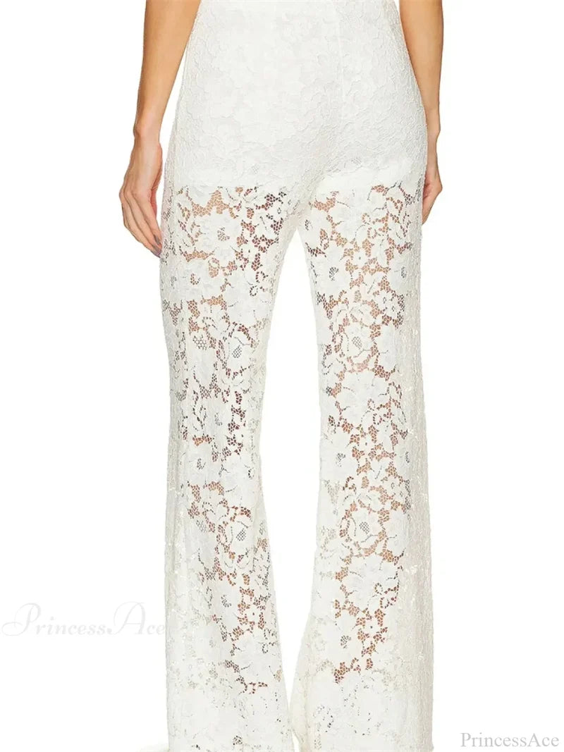 Lace Floral Loose Wide Leg See-Through Mesh Pant pant-250223