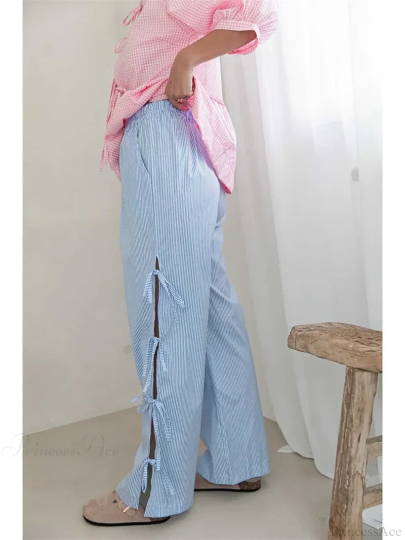 Lace Floral See-Through Elastic Waist Wide Leg Pant pant-250223