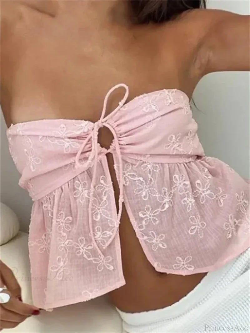 Lace Flower Patchwork Crop Top PINK / S croptop-250126