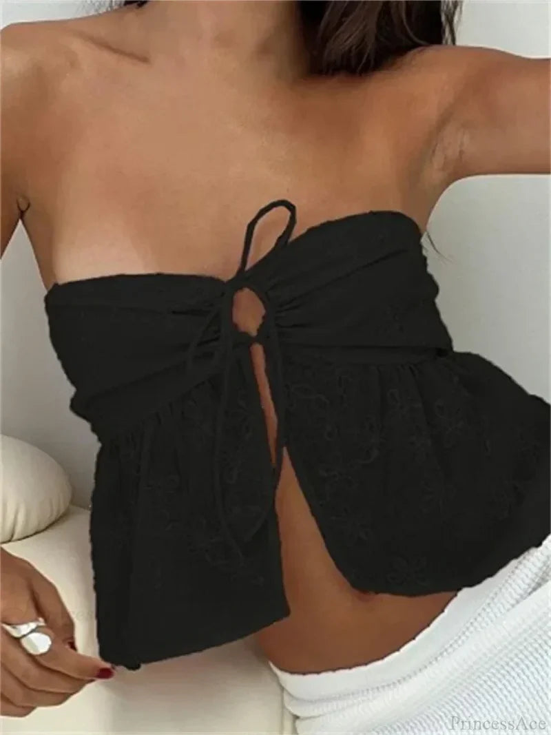 Lace Flower Patchwork Crop Top BLACK / S croptop-250126