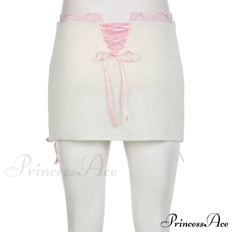 Lace Knitted Bow Fairycore Graceful Balletcore Micro Mini Skirt