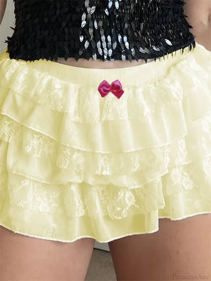 Lace Layered Bow Bloomer Short yellow / S short-250223