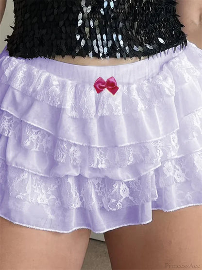Lace Layered Bow Bloomer Short purlple / S short-250223