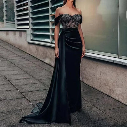 Lace Mermaid Off-Shoulder Prom Dress black / S promdress-250223