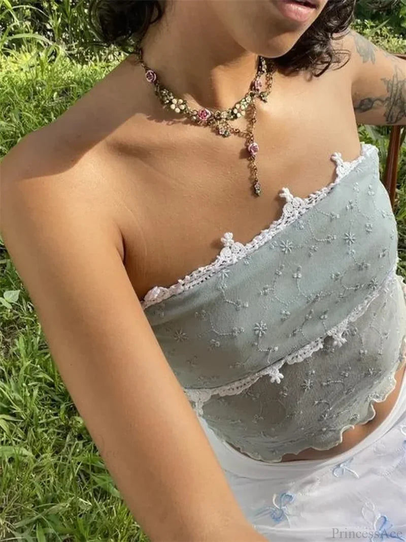 Lace Mesh Y2K Strapless See-through Tube Crop Top croptop-250126