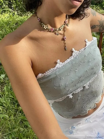 Lace Mesh Y2K Strapless See-through Tube Crop Top croptop-250126
