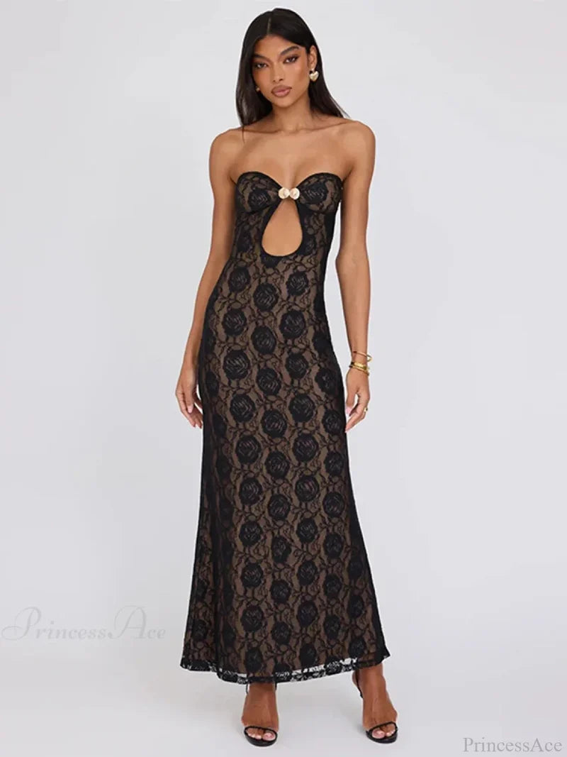 Lace Party Strapless Bodycon Long Floral Dress floraldress-250126