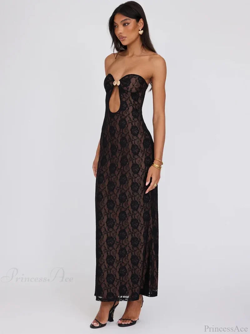 Lace Party Strapless Bodycon Long Floral Dress floraldress-250126