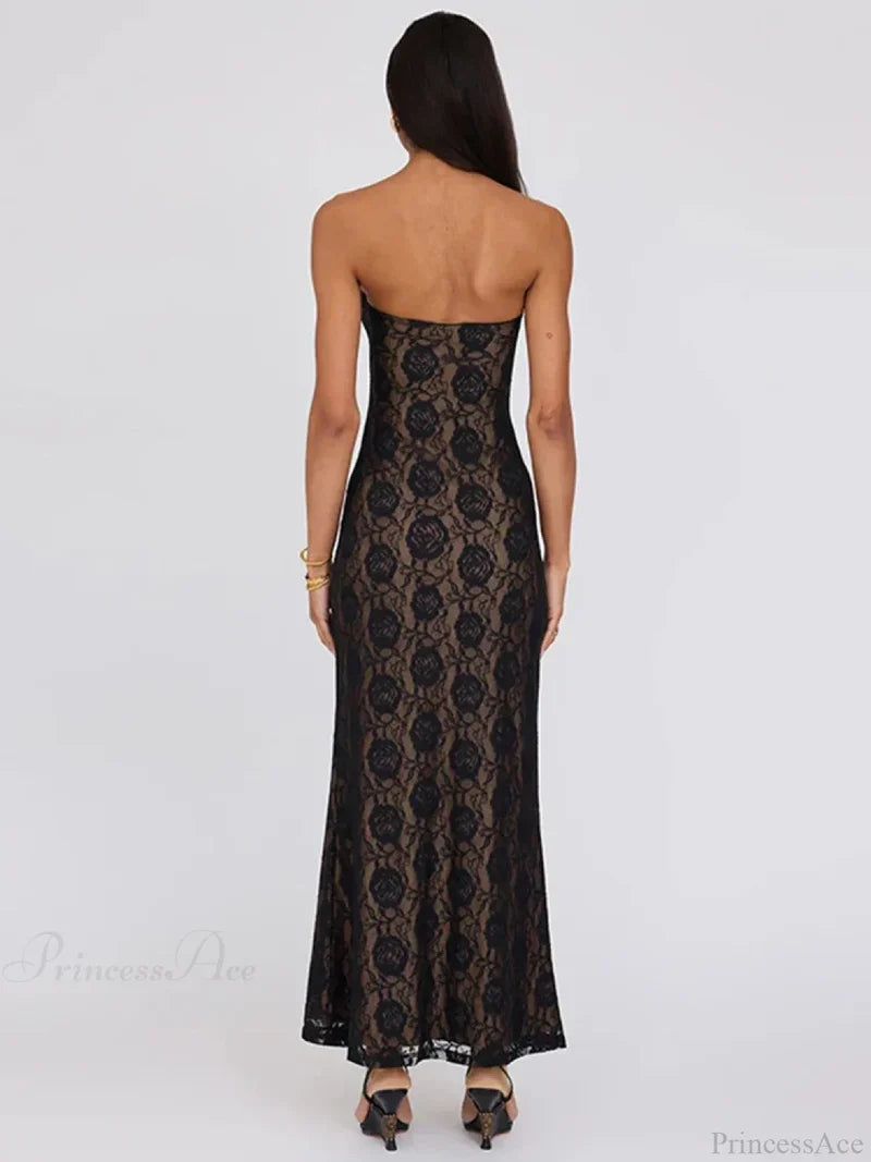 Lace Party Strapless Bodycon Long Floral Dress floraldress-250126