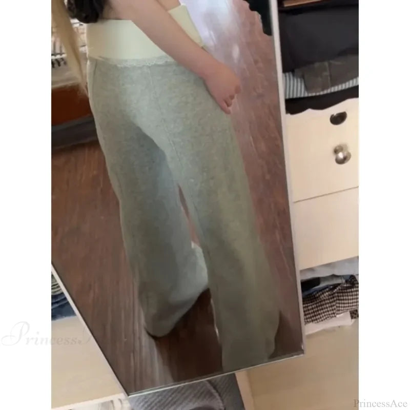 Lace Patchwork Basic Flare Women Pants