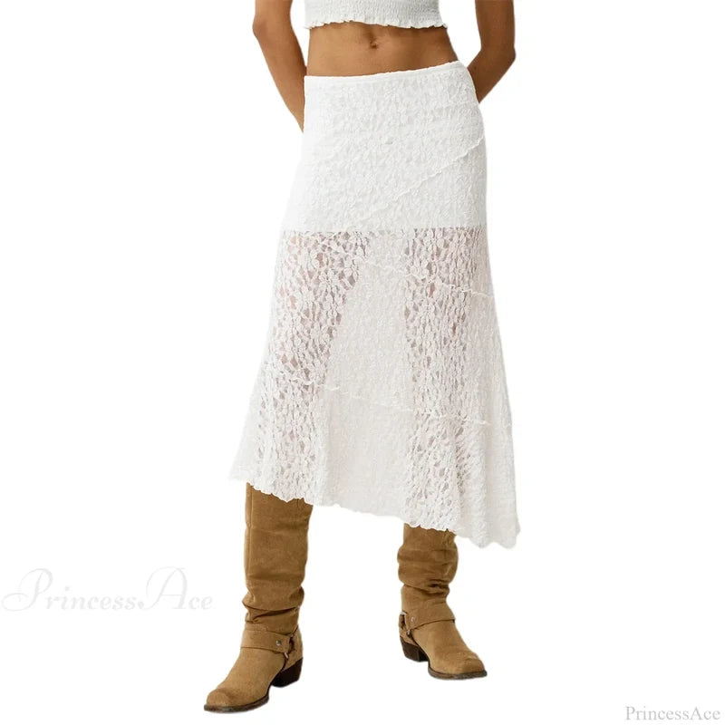Lace Patchwork Low Waist Summer Long Skirt Casual Skirt skirt-250126