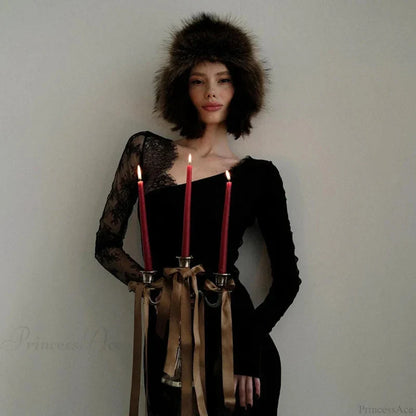 Lace Patchwork Transparent Maxi Dress Black / S