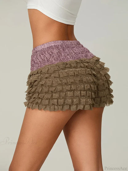 Lace Ruffled Tiered Patchwork Short short-250223