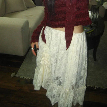 Lace Transparent Vintage Drawstring Bandage Skirt skirt-250126