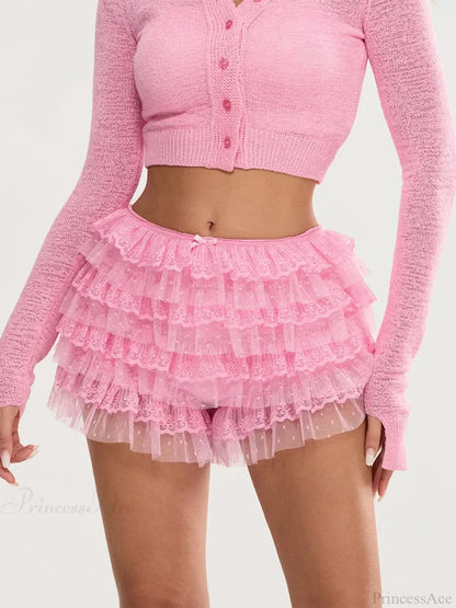 Lace Trim Multi-Layer Bloomer Short Pink / S short-250223