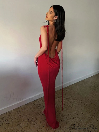 Lace-Up Backless Dress S / Royal Blue Party Dresses-L