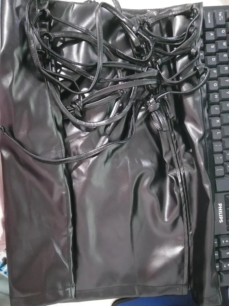 Lace-up PU Leather Mini Skirt