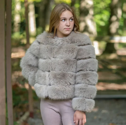 Ladies Fox Fur European Street Coat Khaki / S bust 95cm