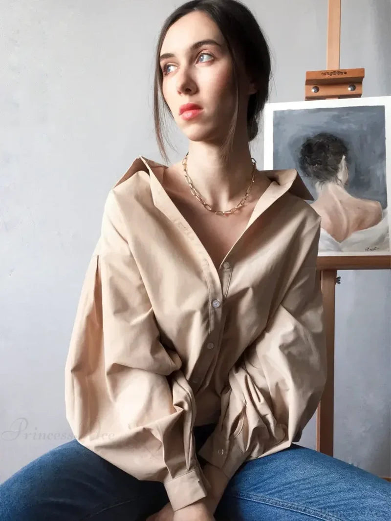 Lantern Sleeve Button Collar Blouse blouse-250223