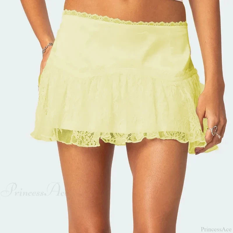Layered Lace Flowy Ruffle Skirt Yellow / S skirts-250223