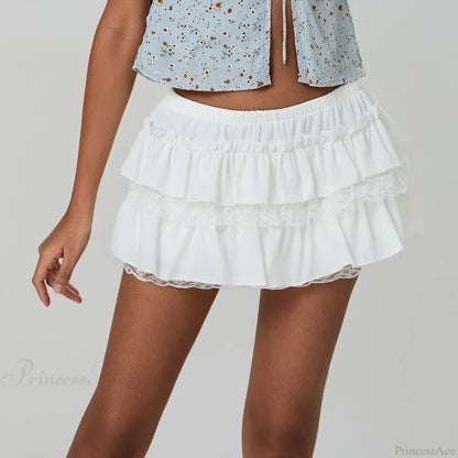 Layered Lace Trim A-Line Skirt skirts-250223