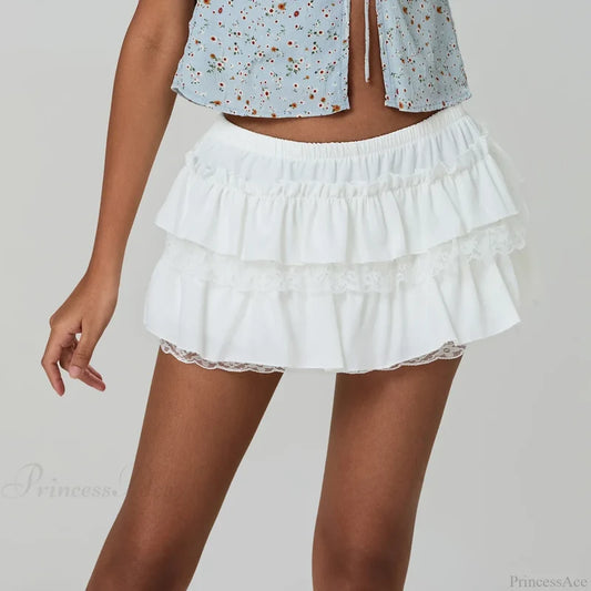 Layered Lace Trim A-Line Skirt skirts-250223