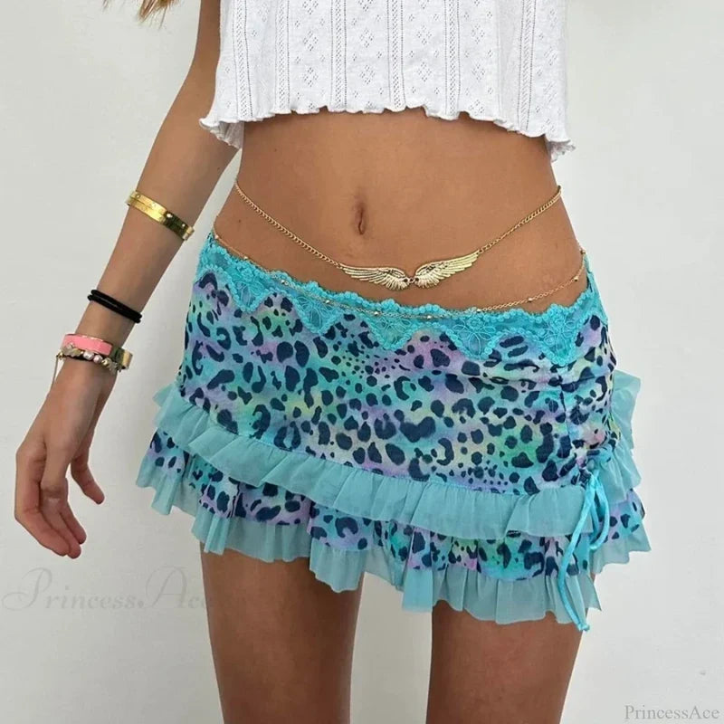 Layered Ruffles A-Line Skirt Blue / S skirts-250223