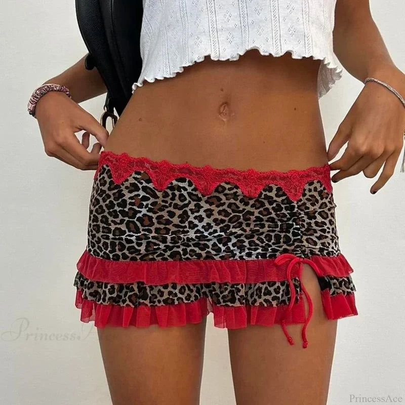 Layered Ruffles A-Line Skirt Red / S skirts-250223