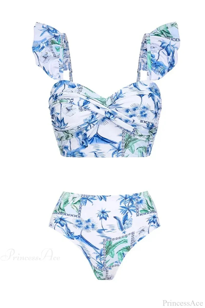Lemon Floral Sling Sarong Two Piece Set Blue4 / S