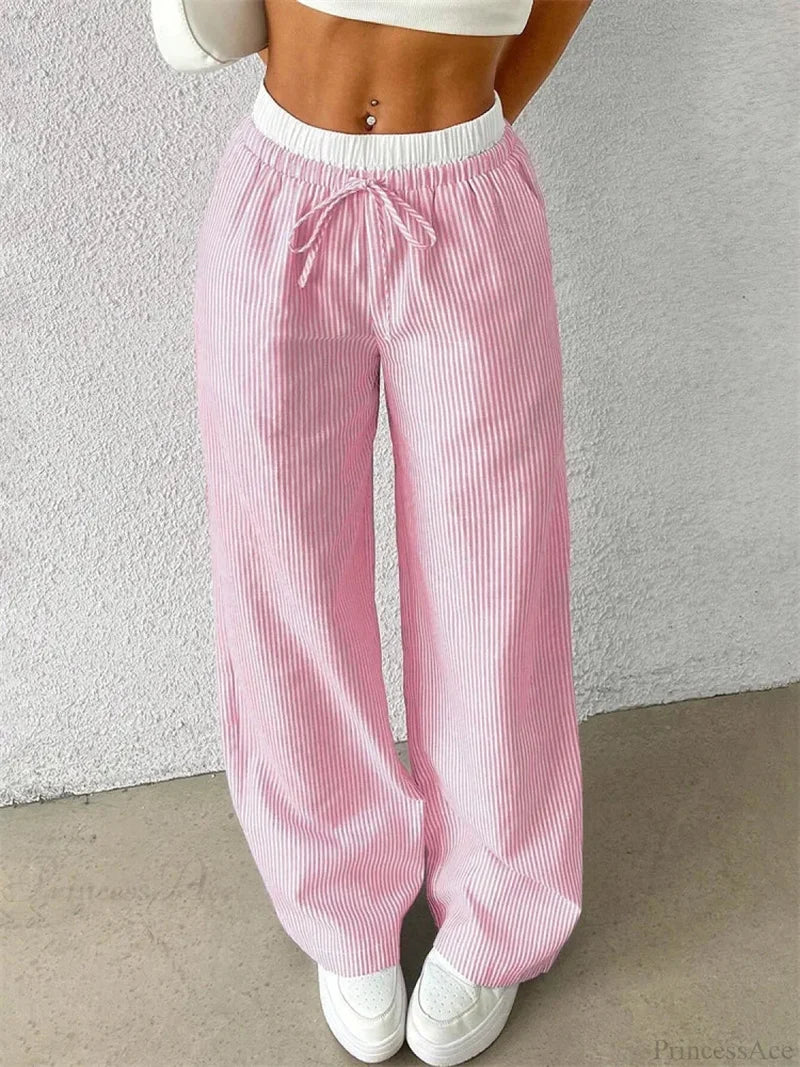 Leopard Drawstring Elastic Waist Loose Winter Pant Pink / S pant-250223
