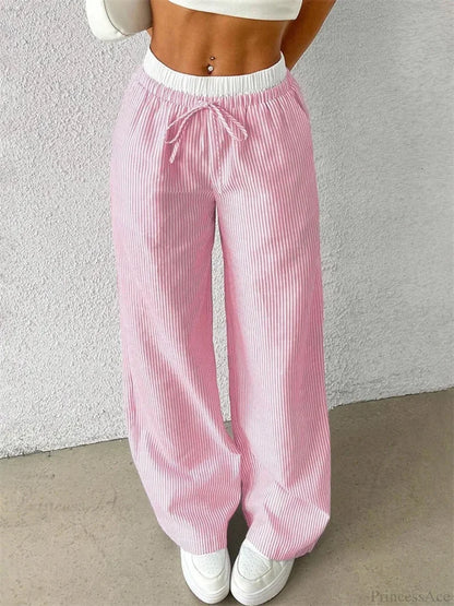 Leopard Drawstring Elastic Waist Loose Winter Pant Pink / S pant-250223