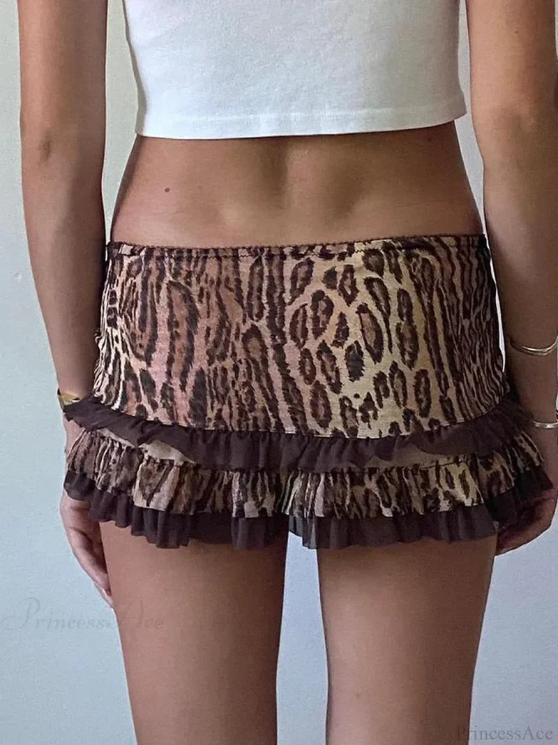 Leopard Drawstring Retro Skirt skirts-250223