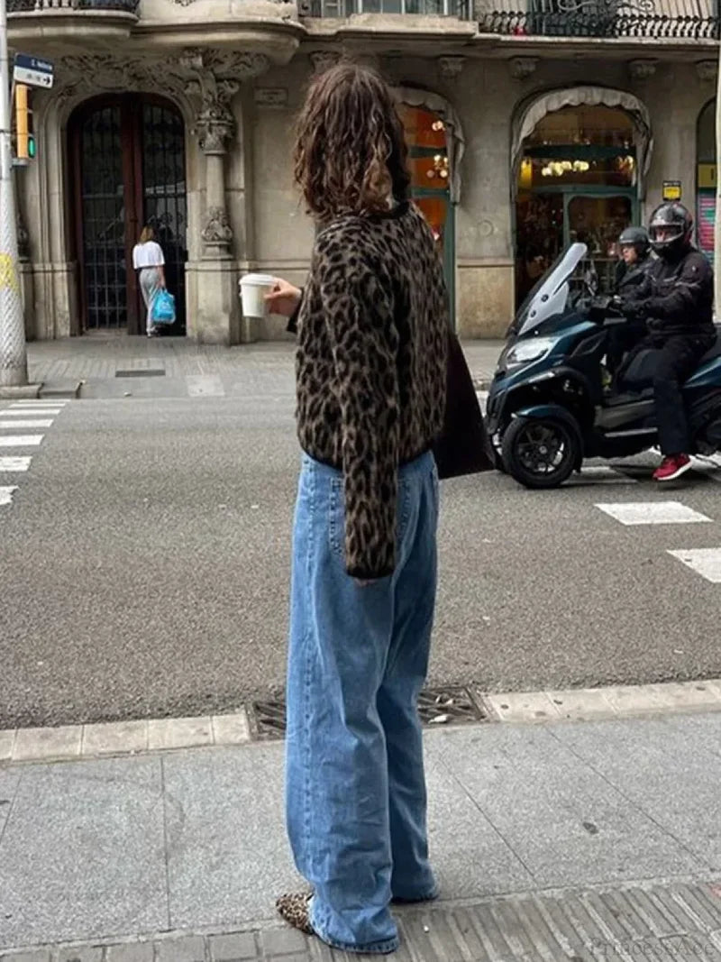 Leopard Print Round Neck Mohair Cardigan