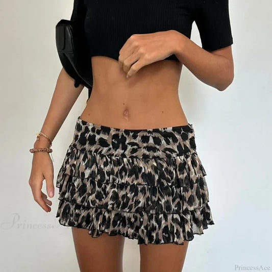 Leopard Print Ruffle Retro Skirt skirts-250223