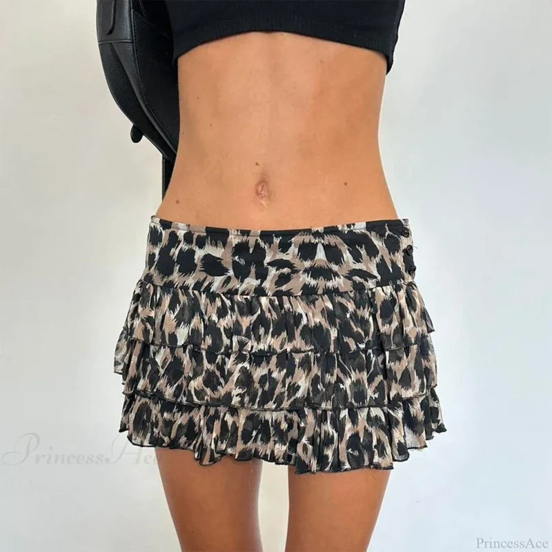 Leopard Print Ruffle Retro Skirt skirts-250223